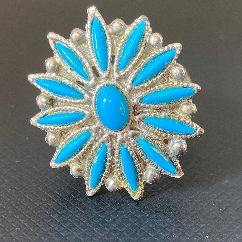 Vintage Silver Tone and Turquoise Adjustable Ring